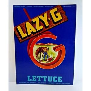 Lazy G Lettuce Crate Label Western Cowboy Branding Cattle Original Vintage 1950s